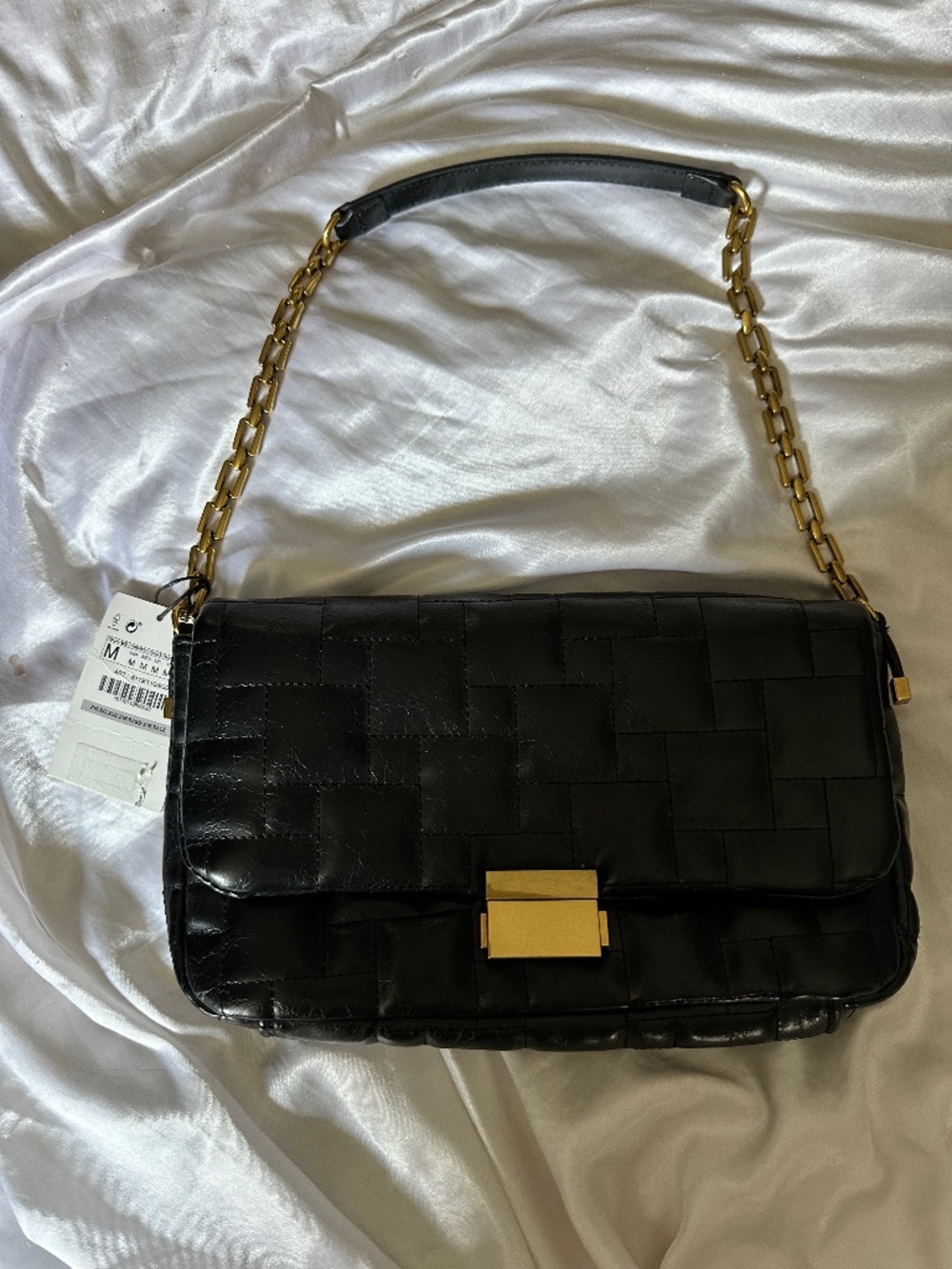 Zara faux leather quilted gold chain strap shoulder bag purse